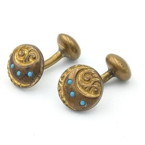 Antique art nouveau gold filled turquoise glass cufflinks